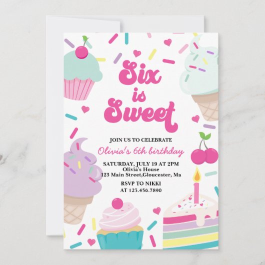 Ice Cream and Cake Six is Sweet 6th Verjaardag Kaart (Voorkant)