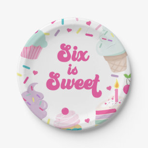 Ice Cream and Cake Six is Sweet 6th Verjaardag Papieren Bordje