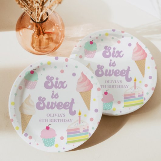 Ice Cream and Cake Six is Sweet 6th Verjaardag Papieren Bordje