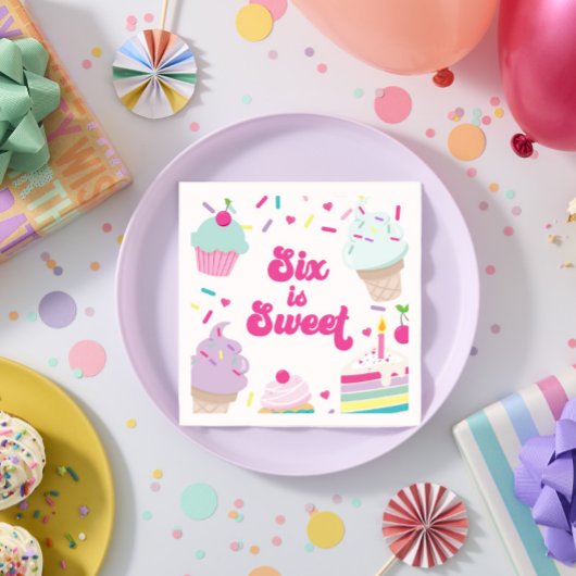 Ice Cream and Cake Six is Sweet 6th Verjaardag Servet