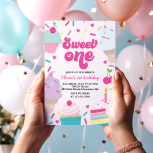 Ice Cream and Cake Sweet Een 1e Verjaardag Kaart