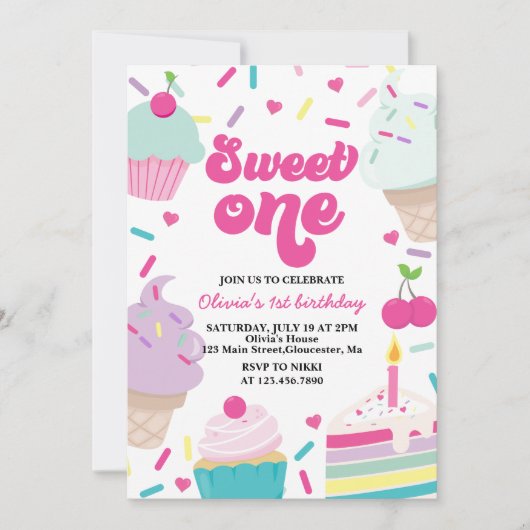 Ice Cream and Cake Sweet Een 1e Verjaardag Kaart (Voorkant)
