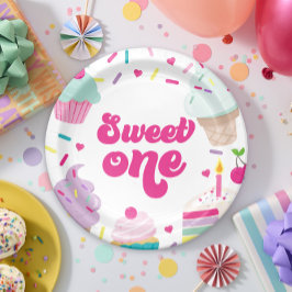 Ice Cream and Cake Sweet Een 1e Verjaardag Papieren Bordje