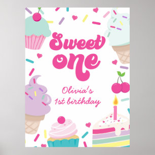 Ice Cream and Cake Sweet Een 1e Verjaardag Poster