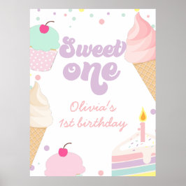 Ice Cream and Cake Sweet Een 1e Verjaardag Poster