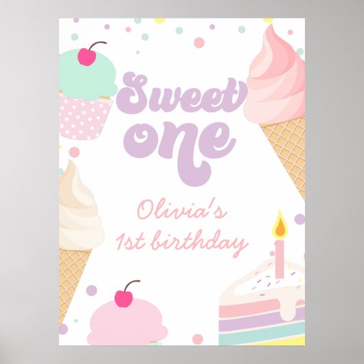 Ice Cream and Cake Sweet Een 1e Verjaardag Poster (Voorkant)