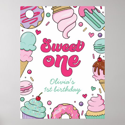 Ice Cream and Cake Sweet Een 1e Verjaardag Poster (Voorkant)