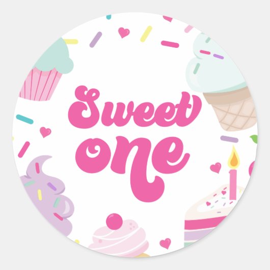 Ice Cream and Cake Sweet Een 1e Verjaardag Ronde Sticker (Voorkant)