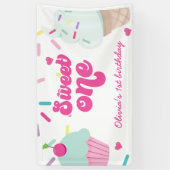 Ice Cream and Cake Sweet Een 1e Verjaardag Spandoek (Verticaal)