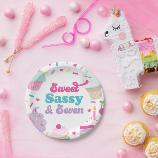 Ice Cream and Cake Sweet Sassy Zeven 7e Verjaardag Papieren Bordje (Feest)