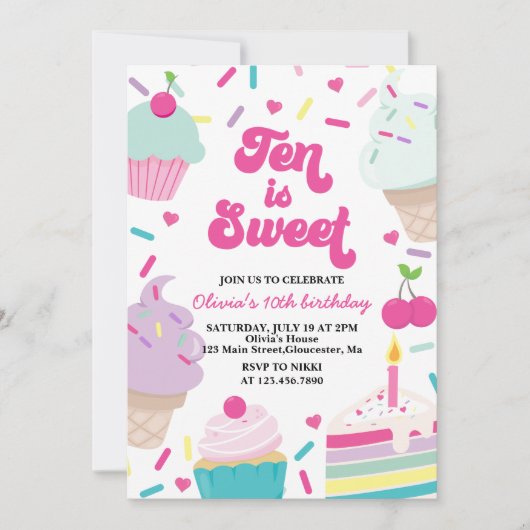 Ice Cream and Cake Ten is Sweet 10th Birthday Kaart (Voorkant)