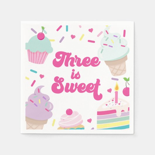 Ice Cream and Cake Three is Sweet 3rd Birthday Servet (Voorkant)