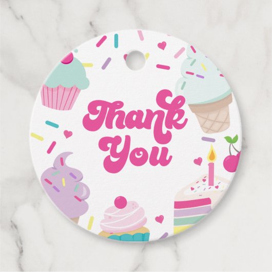 Ice Cream and Cake Verjaardag Dank u Bedankjes Labels (Voorkant)