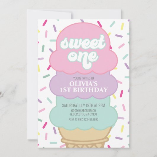 Ice Cream and Sprinkles Sweet One 1st Birthday Kaart (Voorkant)