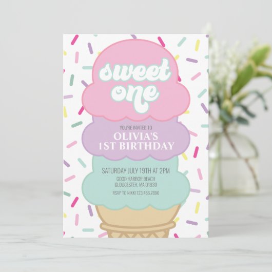 Ice Cream and Sprinkles Sweet One 1st Birthday Kaart (Staand voorkant)