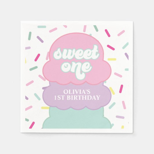Ice Cream and Sprinkles Sweet One 1st Birthday Nap Servet (Voorkant)
