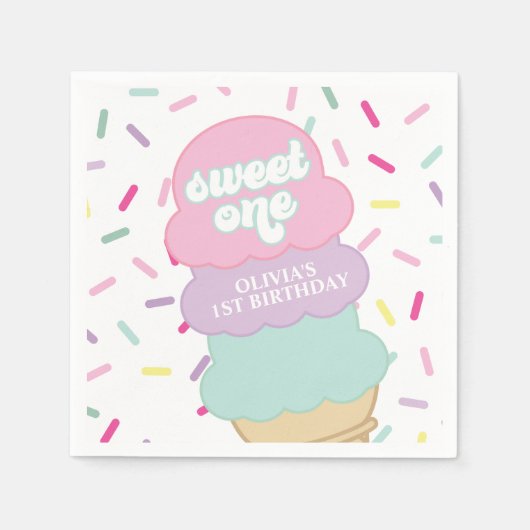 Ice Cream and Sprinkles Sweet One 1st Birthday Pap Servet (Voorkant)