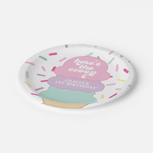 Ice Cream and Sprinkles Sweet One 1st Birthday Papieren Bordje (Gekanteld)
