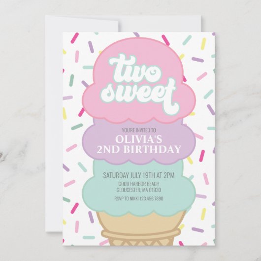 Ice Cream and Sprinkles Two Sweet 2nd Birthday Kaart (Voorkant)