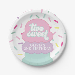 Ice Cream and Sprinkles Two Sweet 2nd Birthday Papieren Bordje