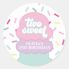 Ice Cream and Sprinkles Two Sweet 2nd Birthday Ronde Sticker