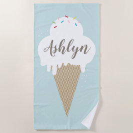 Ice Cream Aqua Blue Script Kinder Strandlaken