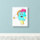 Ice cream at Tennis with Tennis racket Canvas Afdruk (Insitu (Houten vloer))