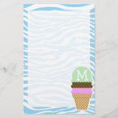 Ice Cream Baby Blauw Zebra Dierenprint Briefpapier (Voorkant)