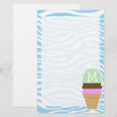 Ice Cream Baby Blauw Zebra Dierenprint Briefpapier (Voorkant / Achterkant)