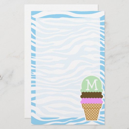 Ice Cream Baby Blauw Zebra Dierenprint Briefpapier (Voorkant / Achterkant)