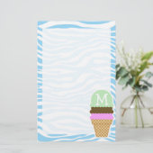 Ice Cream Baby Blauw Zebra Dierenprint Briefpapier (Staand voorkant)
