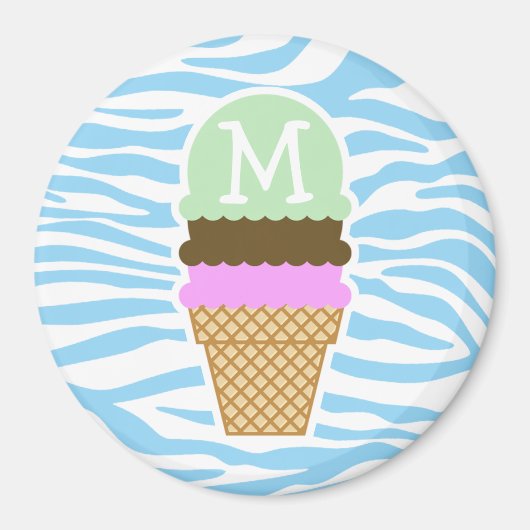Ice Cream Baby Blauw Zebra Dierenprint Magneet (Voorkant)