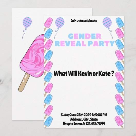 Ice Cream Baby Geslacht Onthulling Uitnodiging (Voorkant / Achterkant)