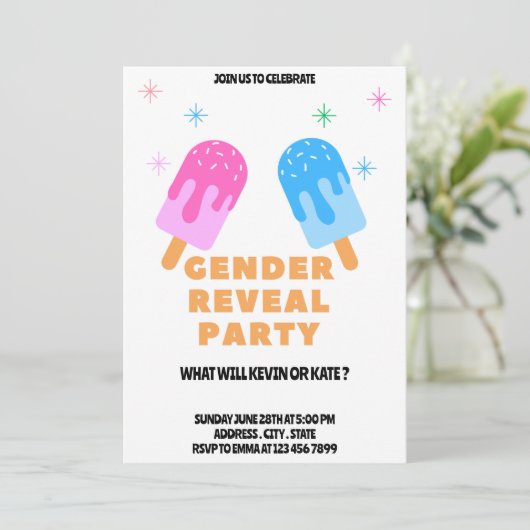 Ice Cream Baby onthult uitnodiging voor genderfees (Staand voorkant)