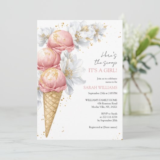 Ice Cream Baby shower Girl Kaart (Staand voorkant)