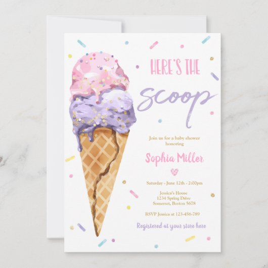 Ice Cream Baby shower Hier is het Scoop Baby showe Kaart (Voorkant)