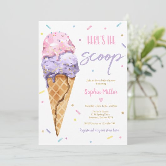 Ice Cream Baby shower Hier is het Scoop Baby showe Kaart (Staand voorkant)