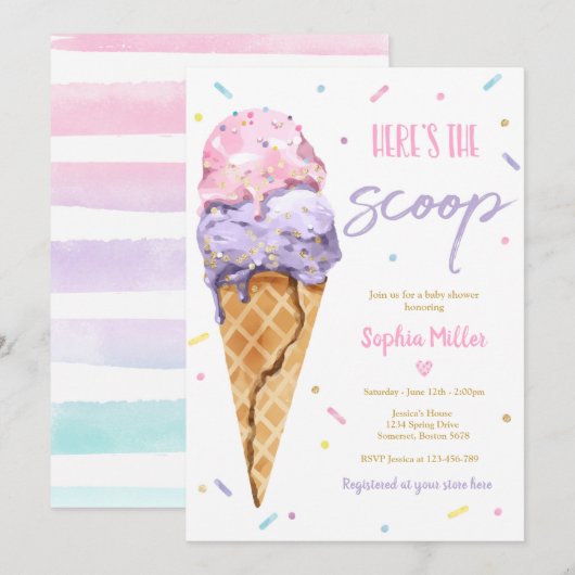 Ice Cream Baby shower Hier is het Scoop Baby showe Kaart (Voorkant / Achterkant)