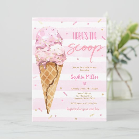 Ice Cream Baby shower Hier is het Scoop Baby showe Kaart (Staand voorkant)