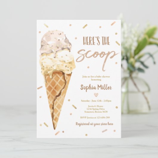 Ice Cream Baby shower Hier is het Scoop Baby showe Kaart (Staand voorkant)