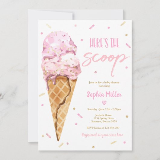 Ice Cream Baby shower Hier is het Scoop Baby showe Kaart (Voorkant)