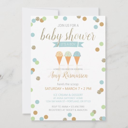 Ice Cream Baby shower Invitation - Het is een jong Kaart (Voorkant)