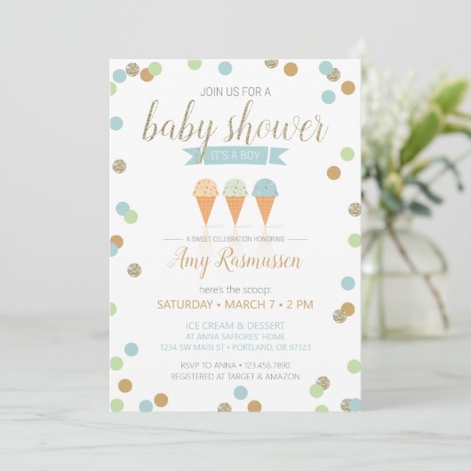 Ice Cream Baby shower Invitation - Het is een jong Kaart (Staand voorkant)