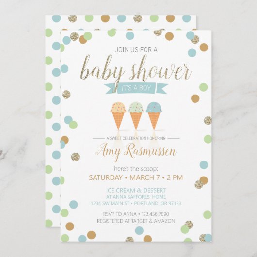 Ice Cream Baby shower Invitation - Het is een jong Kaart (Voorkant / Achterkant)