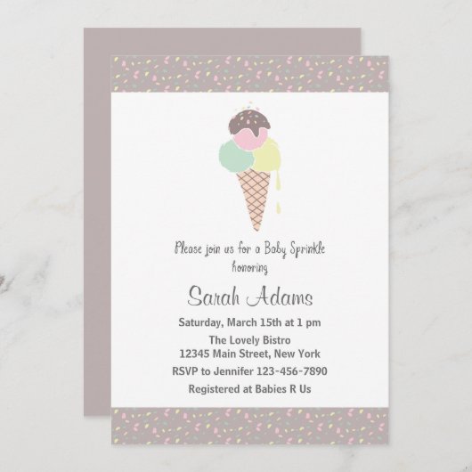 Ice Cream Baby shower Invitation Kaart (Voorkant / Achterkant)