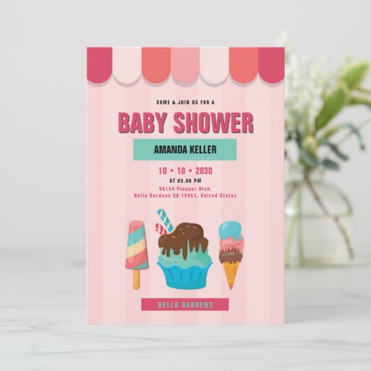 Ice Cream Baby shower Invitation Kaart (Staand voorkant)
