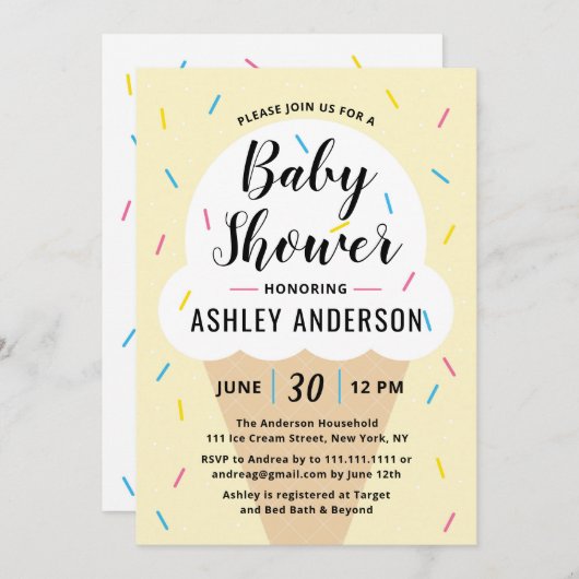 Ice Cream Baby shower Invitation Kaart (Voorkant / Achterkant)