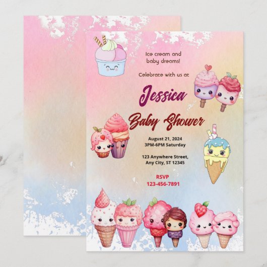 Ice Cream Baby shower Kaart (Voorkant / Achterkant)