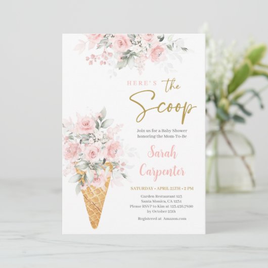 Ice cream Baby shower Meisje Invitation Kaart (Staand voorkant)