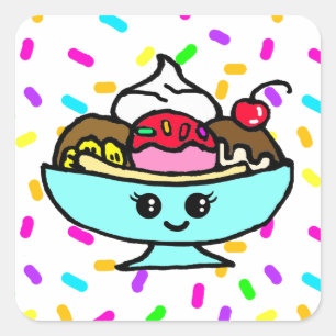 Ice Cream Banana Split Birthday Party Vierkante Sticker